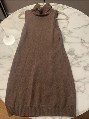 Commense Brown Sleeveless Turtleneck Midi Dress